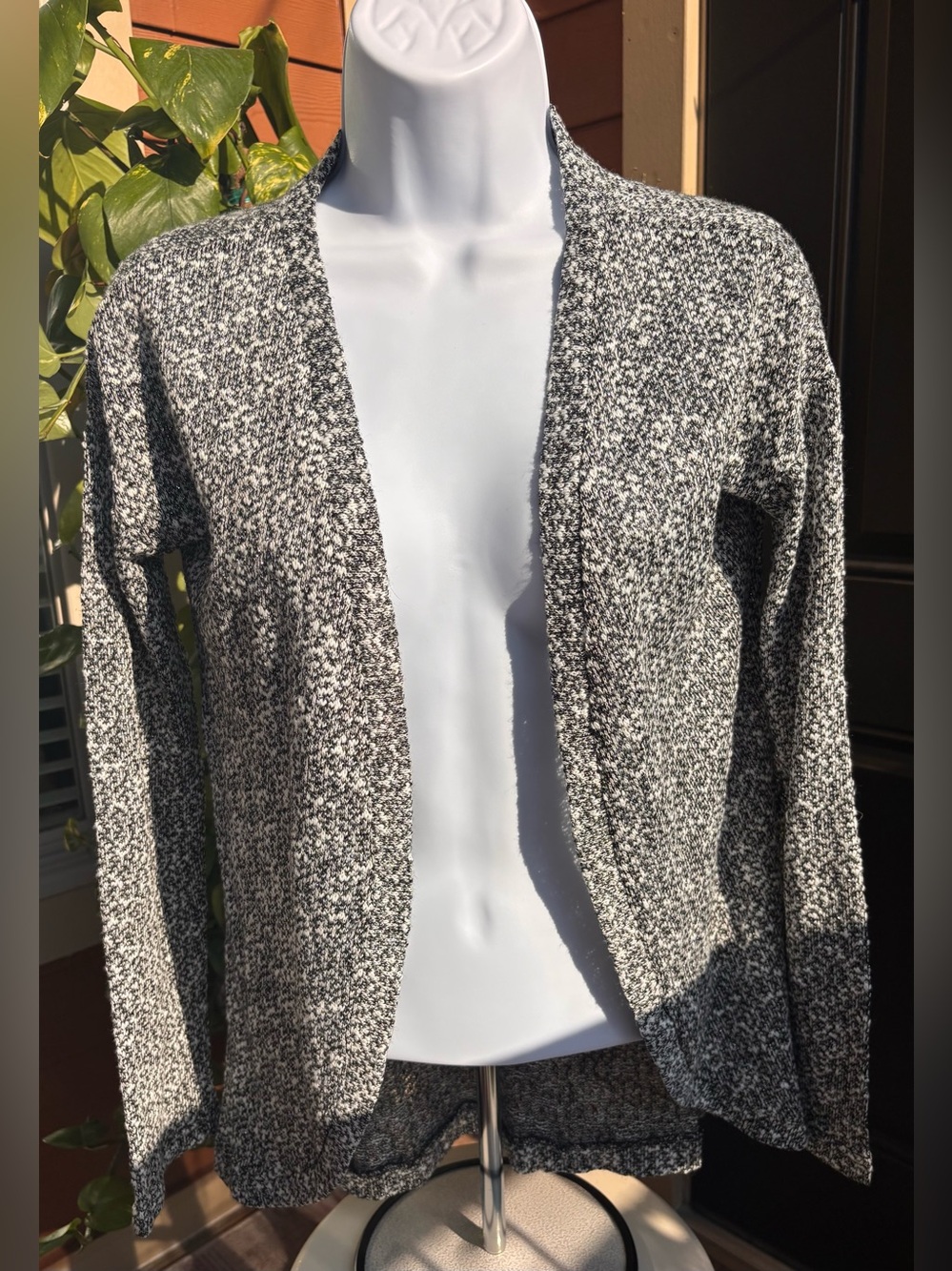 Kidpik Girls Black & White Marled Knit Cardigan